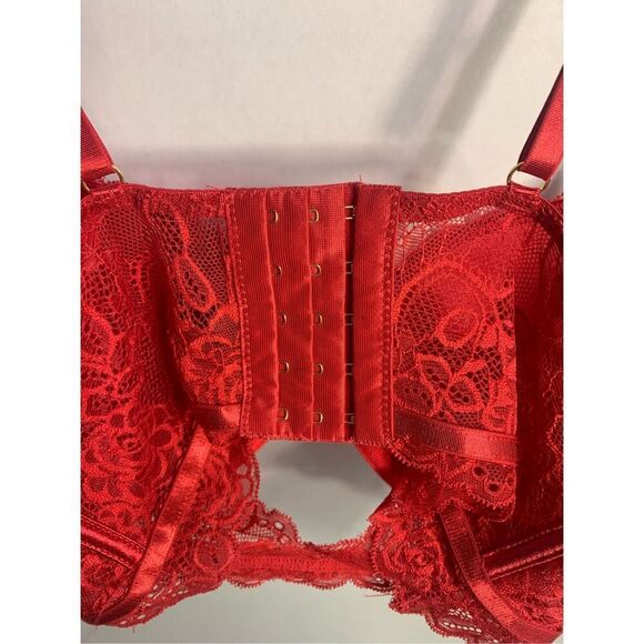 DAISY FUENTES BRA PUSH UP UNDERWIRE SEXY RED LACE CORSET ADJ STRAPS SZ 36B - Picture 5 of 13